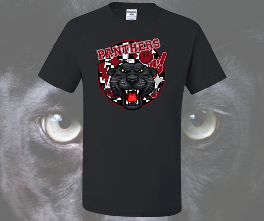 Panthers Mascot Checkered Backdrop Graphic Tee