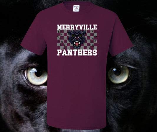Merryville Panthers Checkered WITH PAW PRINT Graphic Tee