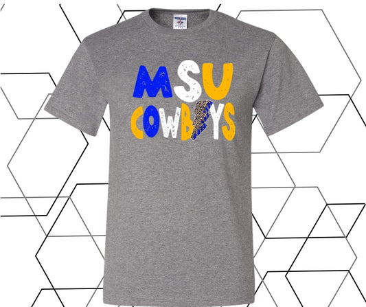 MSU Cowboys Leopard Lightning Bolt Coquette Graphic Tee